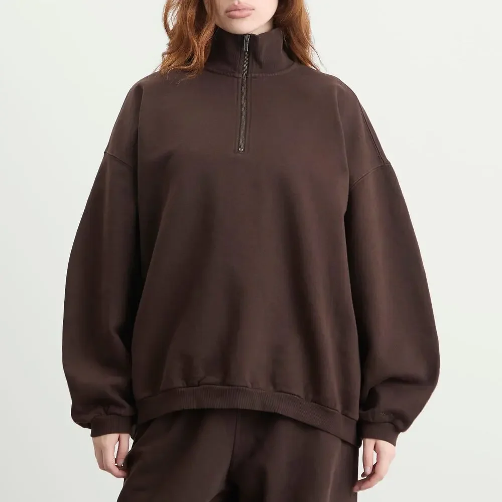 SKIMS Boyfriend Slouchy Quarter Zip Oversized Sweater Large Color Espresso - Picture 1 of 9
